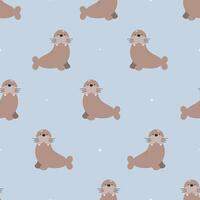 Seamless pattern with cute walrus. Flat background. Winter design. Creative texture for fabric, wrapping, textile, wallpaper, apparel. vector