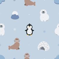 Seamless pattern with cute arctic animals. Flat background. Winter design. Creative texture for fabric, wrapping, textile, wallpaper, apparel. vector