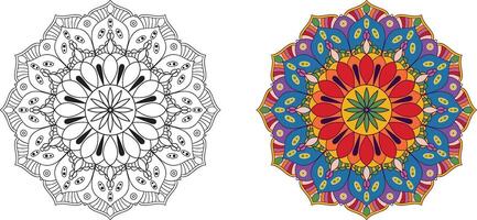 Colorful and Black-and-White Mandala Design Art vector
