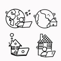 four icons depicting a man working on a laptop, a house and a globe vector