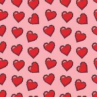 Seamless pattern with red pixel hearts on a pink background. Pattern for Valentine's Day. Symbol of love. vector