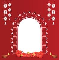 Puja Festive Decorative Frame and Background frame banner design with flower and diya vector