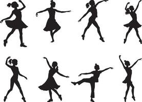 Set of Girl Dancing Pose Silhouette Isolated on White Background vector