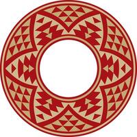 Native American round gold with red pattern. Geometric shapes in a circle. National ornament of the peoples of America, Maya, Aztecs, Incas. vector