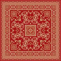 square gold with red border, frame, Pompeii. Rectangle Neopolitan ornament. Art of Ancient Rome. Template for stained glass vector