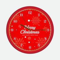 An elegant and stylish Christmas wall clock with a red background and snowflakes ornaments. Perfect for adding a touch of traditional holiday charm to any home vector
