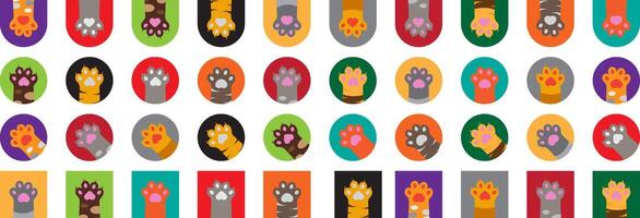 cat paws colorful icons, profile picture, stickers template with editable stroke and fill vector