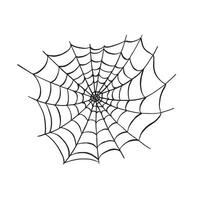 Spider web sketch. graphic line illustration, hand drawn isolated. Black and white doodle. Outline cobweb. Spooky trap of insect thread. Clipart for print, Halloween card, sticker, wrapping. vector