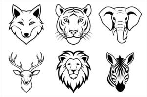 Wild animals head set vector