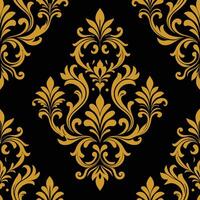 Golden damask pattern on black background vector