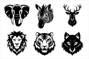 Wild animals head set vector