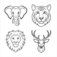 Wild animals head icons set vector