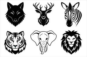 Wild animals head set vector