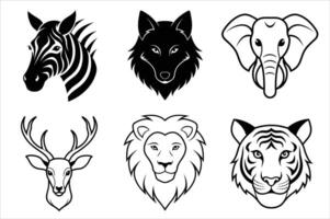 Wild animals head icons set vector
