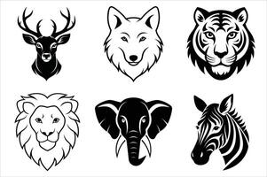 Wild animals head set vector