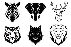 Wild animals head set vector