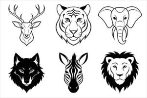 Wild animals head icons set vector