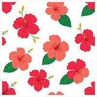A red and green hibiscus pattern on a white background vector