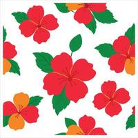 A red and orange hibiscus flower pattern vector