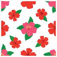 A red and green hibiscus flower pattern vector