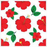 A red hibiscus flower pattern on a white background vector