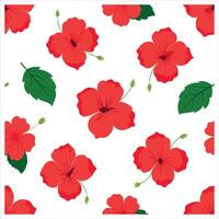 Red hibiscus flowers and leaves on a white background vector