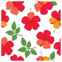 A red and orange hibiscus flower pattern vector
