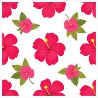 A pink hibiscus flower pattern on a white background vector