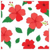 A red hibiscus flower pattern on a white background vector
