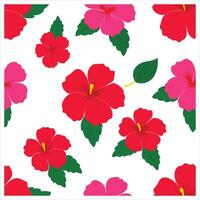 A red and pink hibiscus flower pattern vector