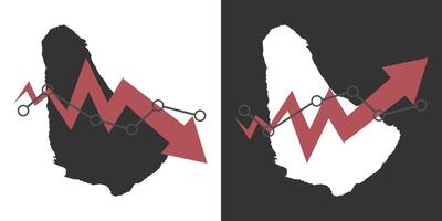 Barbados map with fall and recovery chart, statistics arrow. illustration. vector