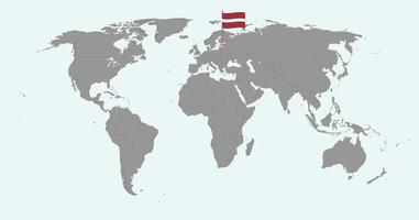 Pin map with Latvia flag on world map. illustration. vector