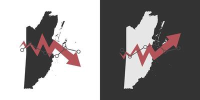 Belize map with fall and recovery chart, statistics arrow. illustration. vector