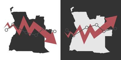 Angola map with fall and recovery chart, statistics arrow. illustration. vector