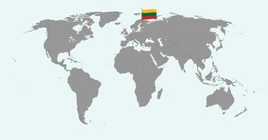 Pin map with Lithuania flag on world map. illustration. vector