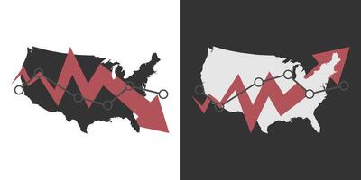 USA map with fall and recovery chart, statistics arrow. illustration. vector