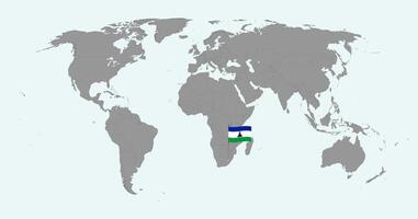Pin map with Lesotho flag on world map. illustration. vector