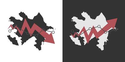 Azerbaijan map with fall and recovery chart, statistics arrow. illustration. vector