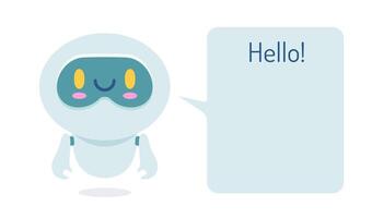 Illustration of a cute robot with a speech bubble. Icon for chatbot with message in flat style. vector