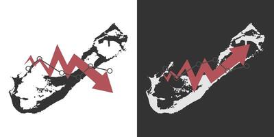 Bermuda map with fall and recovery chart, statistics arrow. illustration. vector