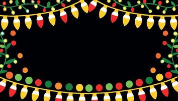 Christmas lights border frame with a black background vector