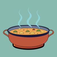 A pot of soup with steam coming out of it vector