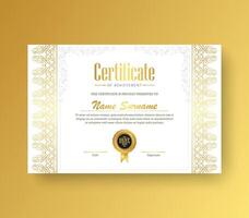 Luxury white and gold certificate with gold frame color vector
