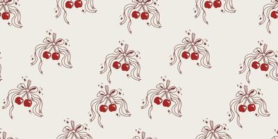 Cute Red Cherry Coquette Ribbon Seamless Pattern vector
