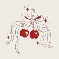 Red Cherry with Ribbon Coquette vector