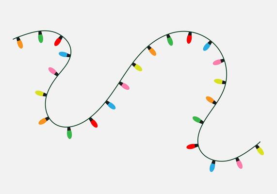 Christmas string lights on gray background.