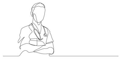 doctor physician crossed arms in one line drawing continuous vector