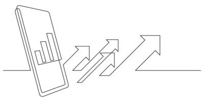 online investment wealth growth concept with smartphone one line continuous vector