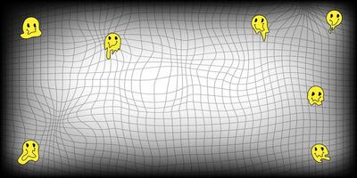 Abstract horizontal background with black and white checkered waves with smiles. Trendy illustration in style retro 60s, 70s. illustration in cartoon flat style. vector