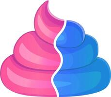 Pink and blue split poop emoji icon in a cartoon style on a white background vector